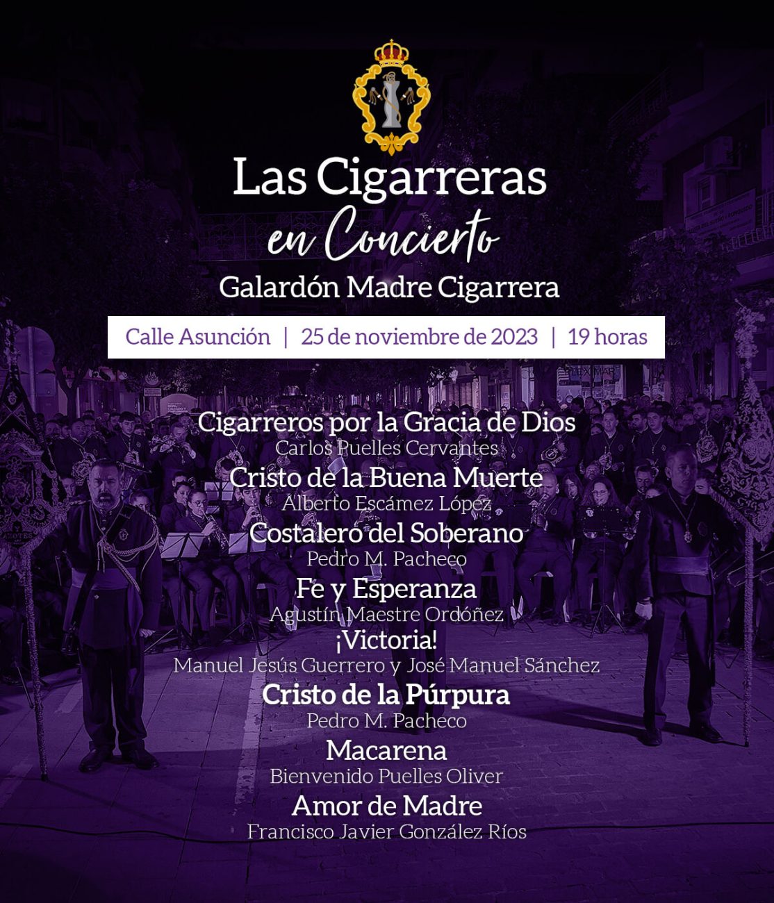 Programa del concierto que las Bandas de Las Cigarreras darán en la calle Asunción en 2023