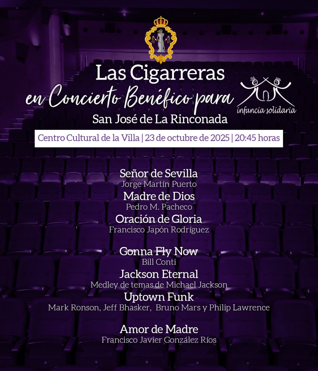 Programa del concierto benéfico de Las Cigarreras en San José de la Rinconada 2025