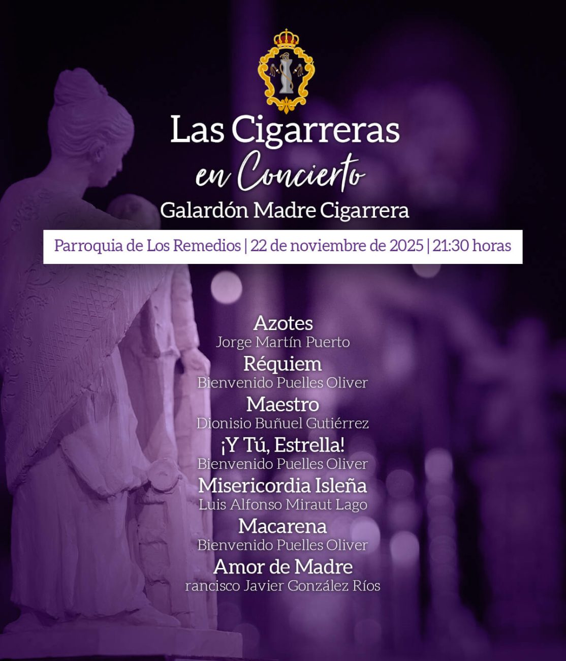 Programa del concierto Madre Cigarrera 2025 en la Parroquia de Los Remedios